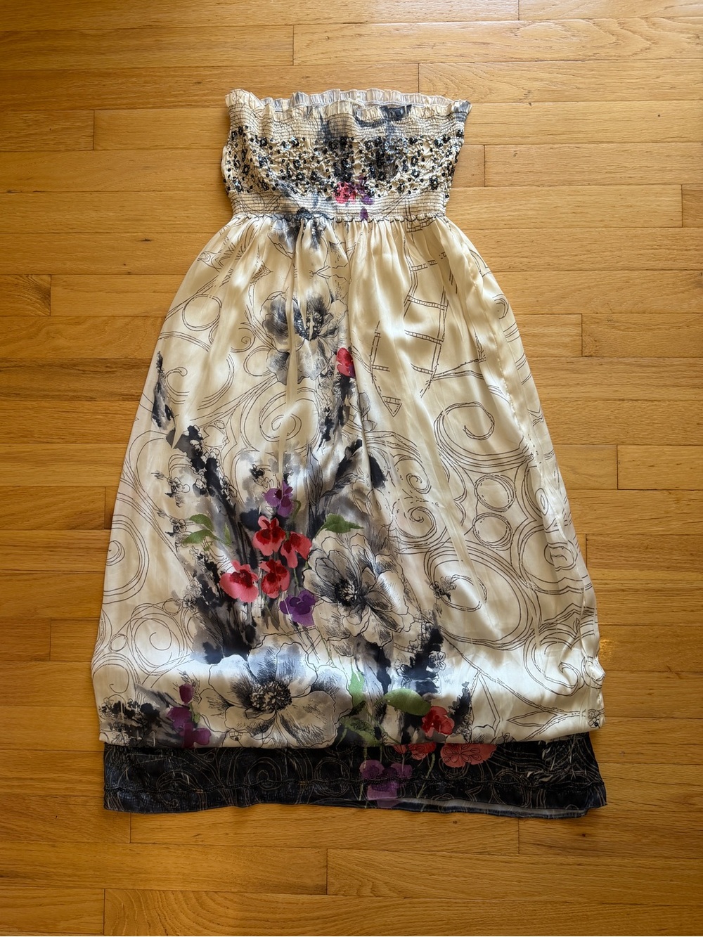 Lapis Boho Floral Maxi Dress One Size Sequin Strapless Ruched